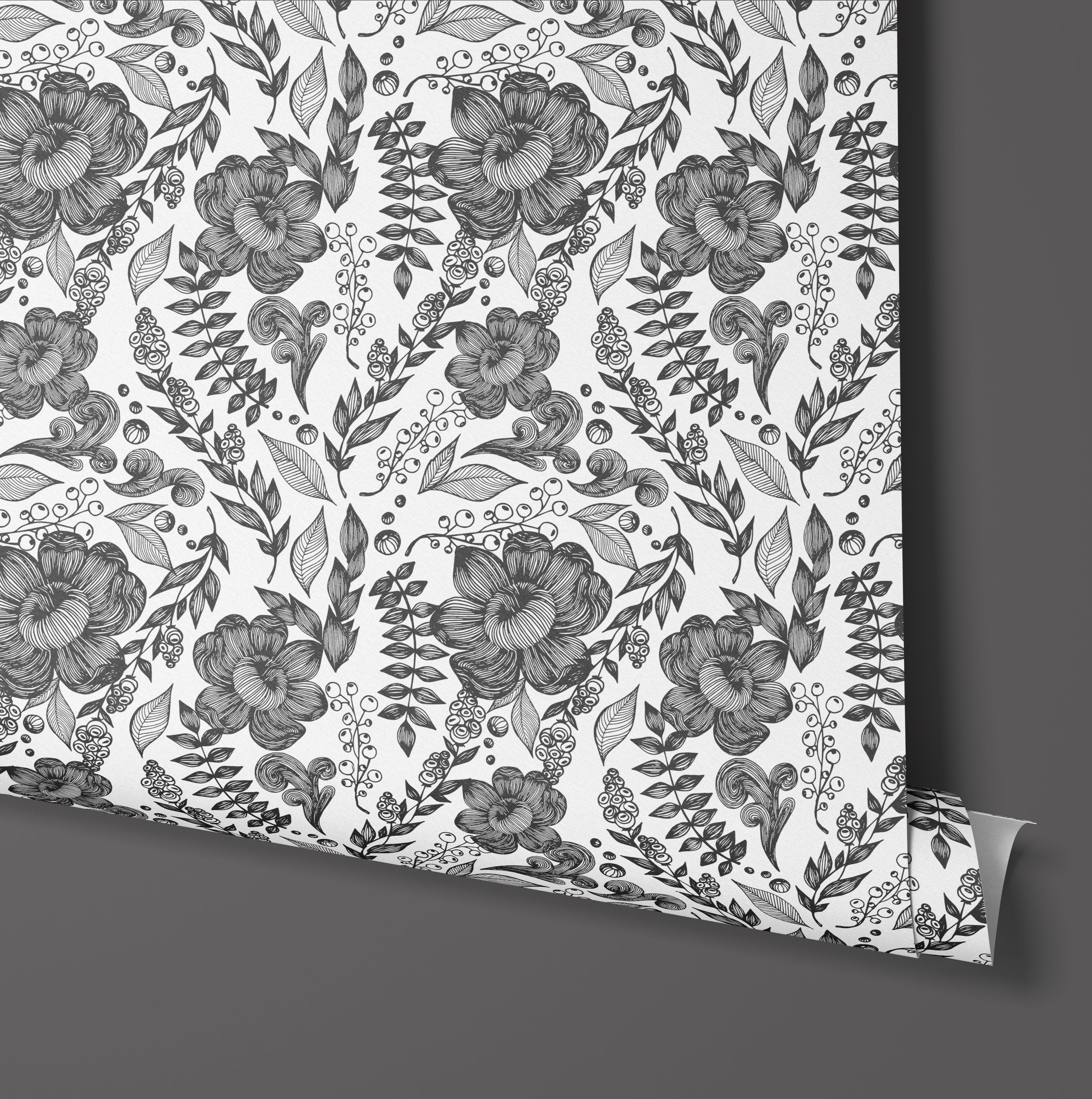 Inkwell Ivy | Monochrome Botanical Removable Contact Paper for Shelves ...
