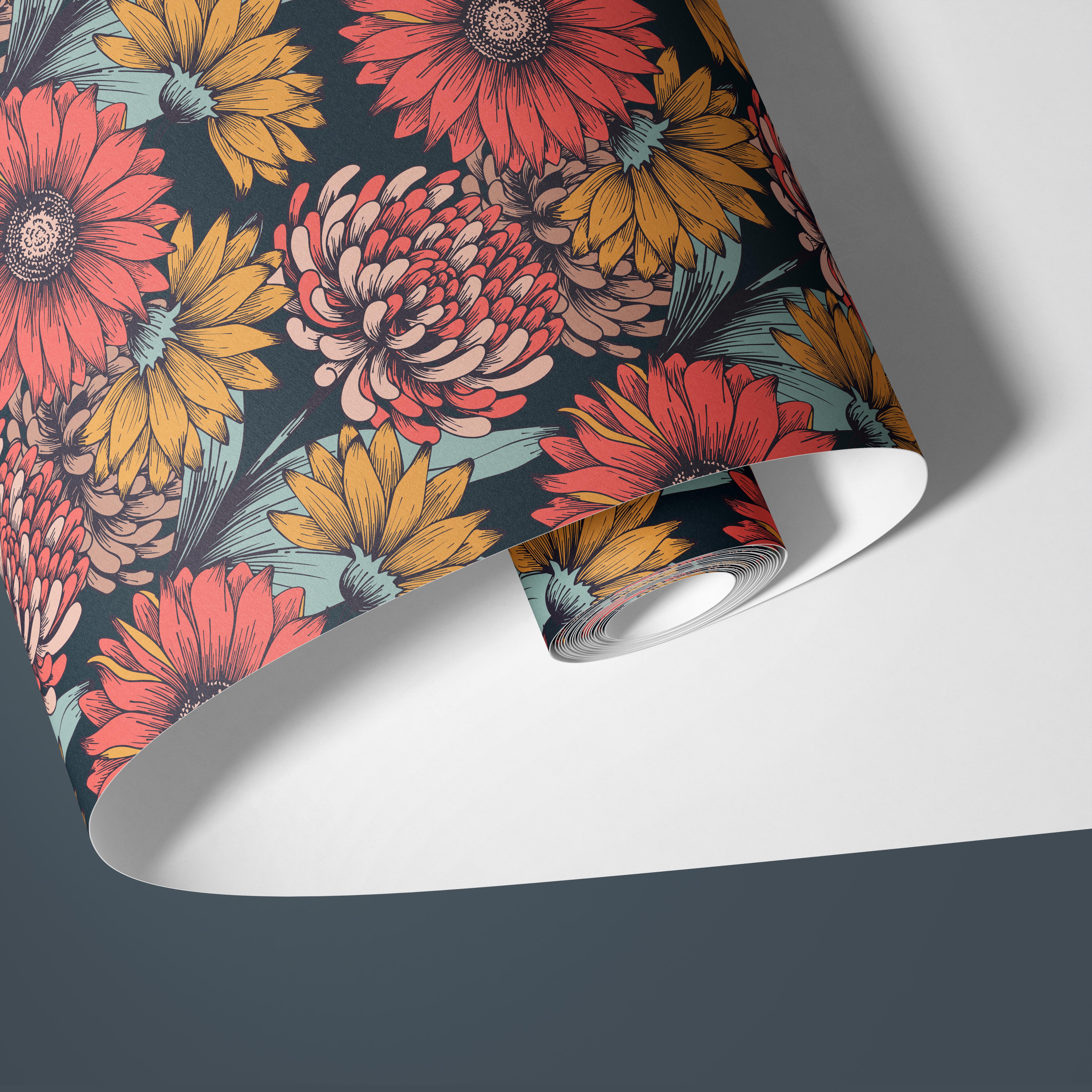 Fiery Floral Fusion | Moody Floral Removable Contact Paper for Shelves, Cabinets, Walls, DIY Home Decor 955