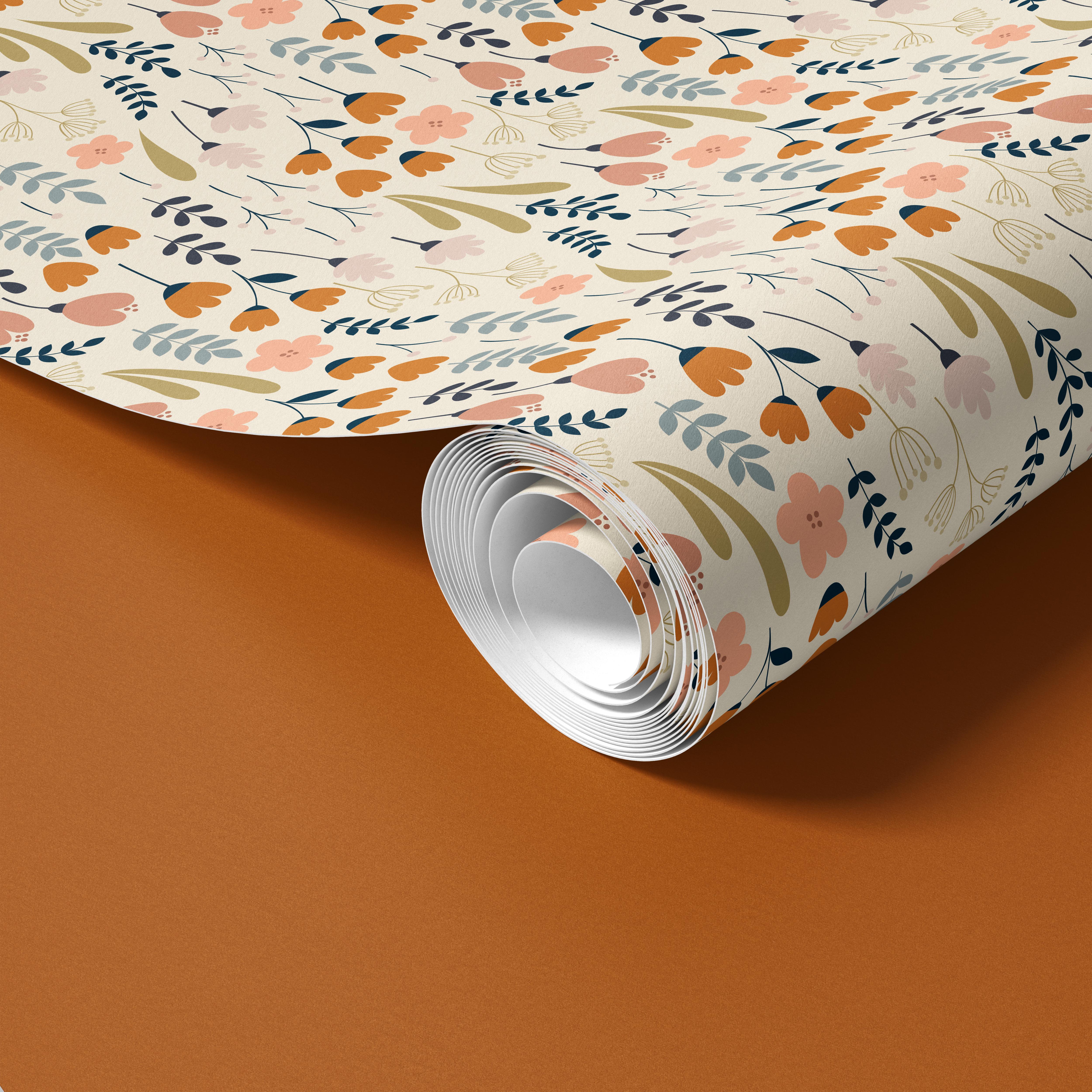 Sunlit Sprigs | Orange Floral Removable Contact Paper for Shelves, Cab ...