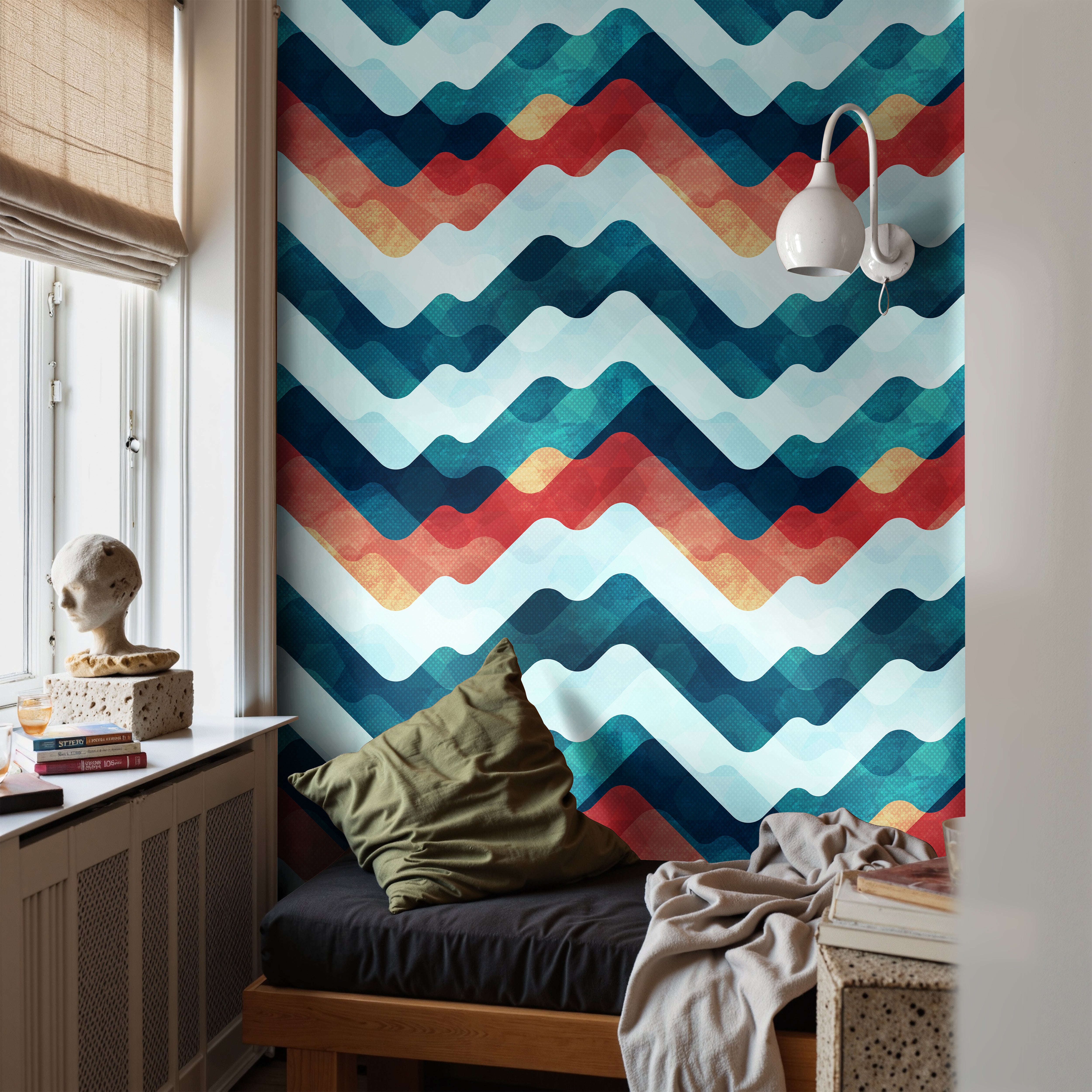 Blue and red Abstract mountain Landscape in teens room