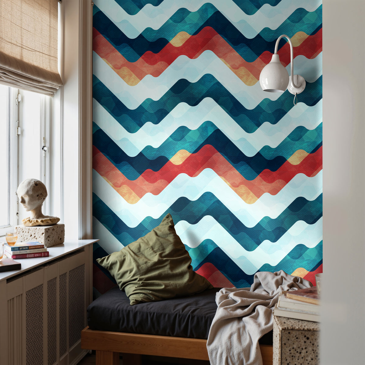 Blue and red Abstract mountain Landscape in teens room