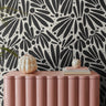 Black and white abstract floral pattern in kids bedroom