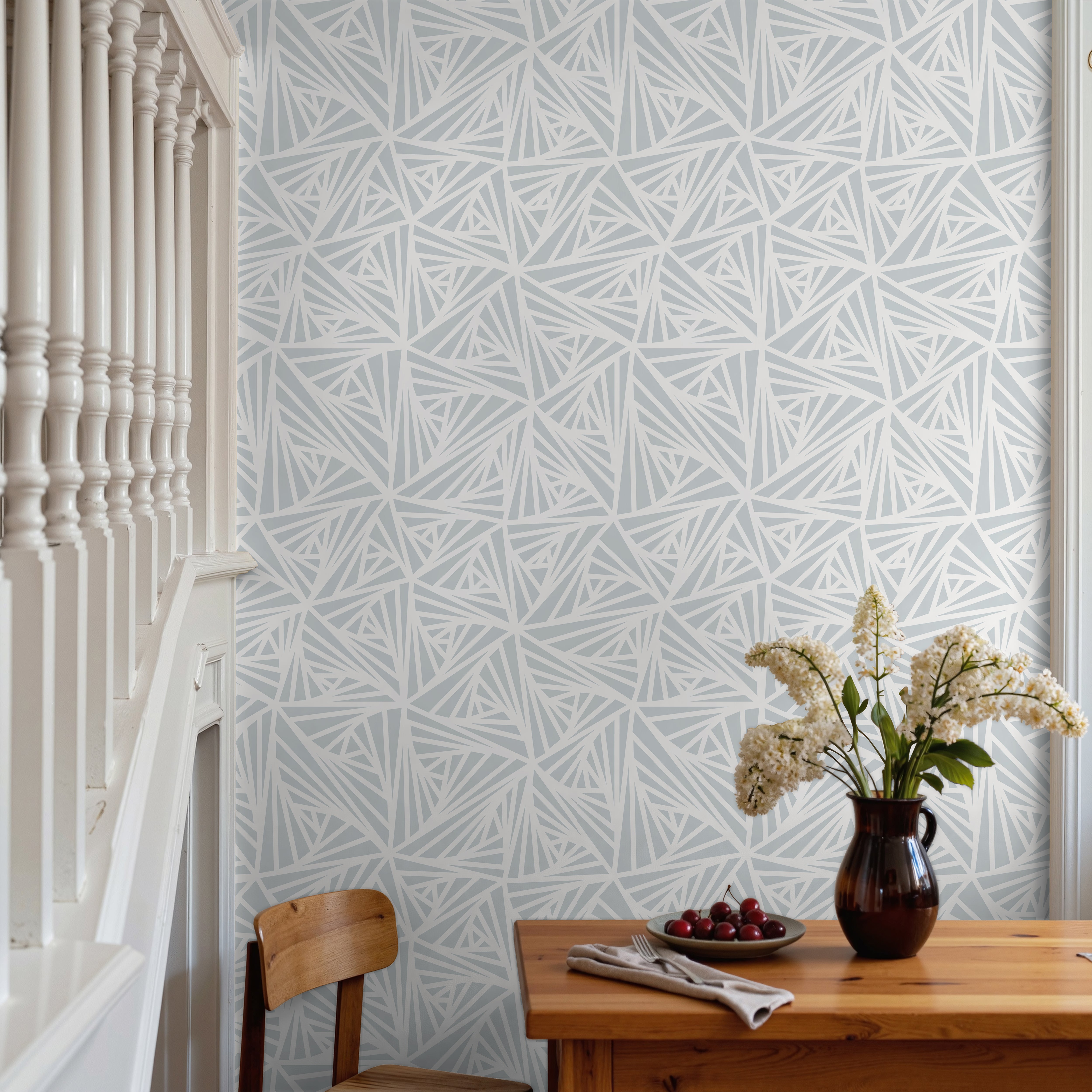 Abstract art deco grey lines in warm dining room