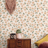 Pink flowers on cream background in kids boho bedroom