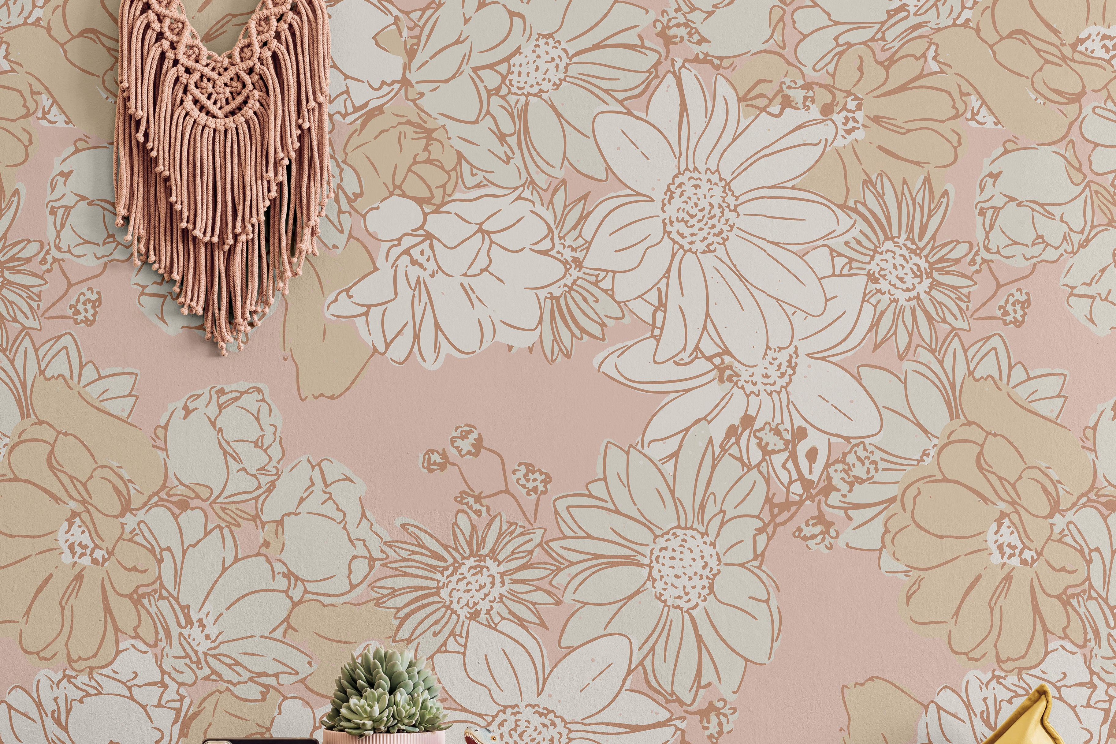 pink and orange muted blushed boho kids room