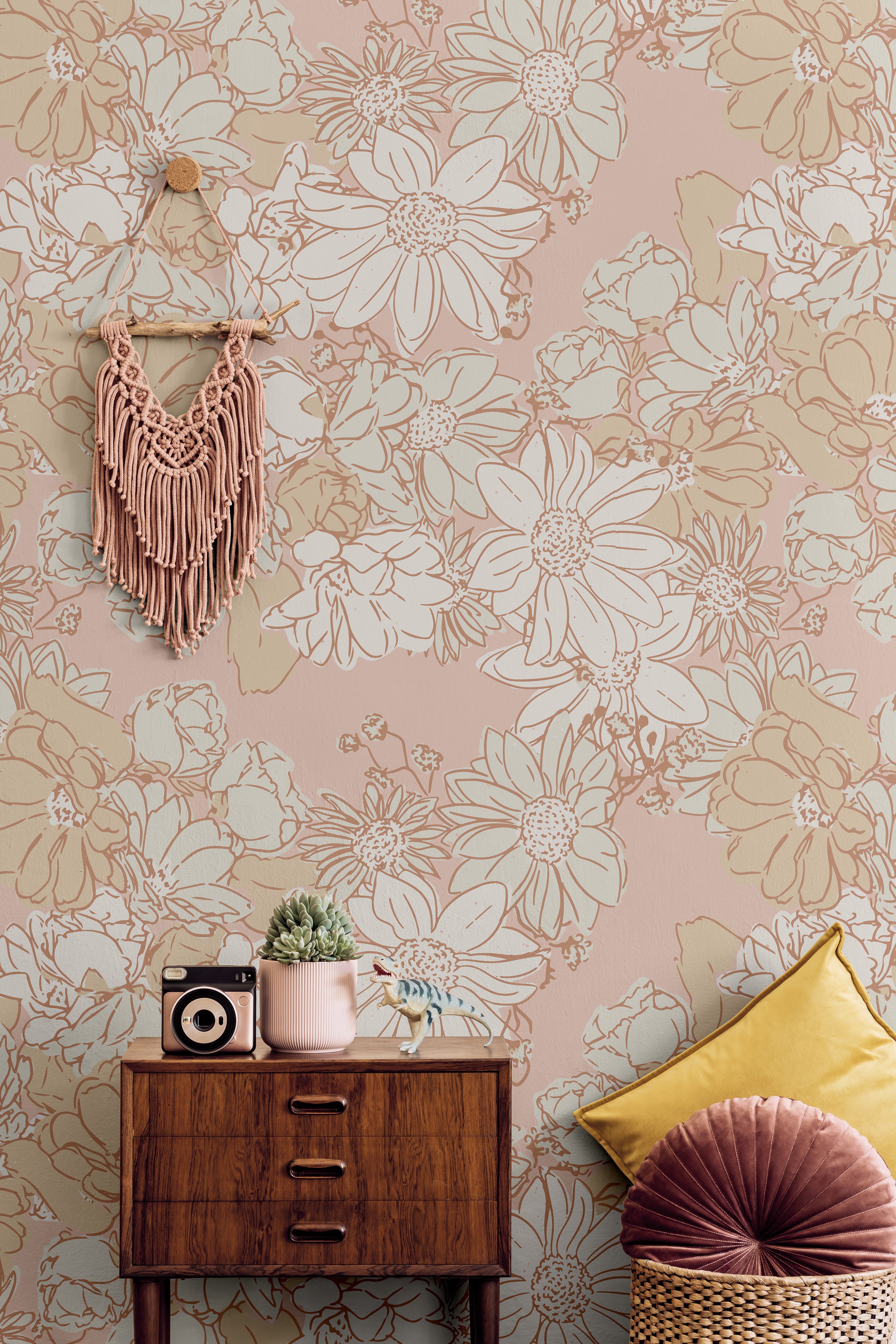 pink and orange muted blushed boho kids room