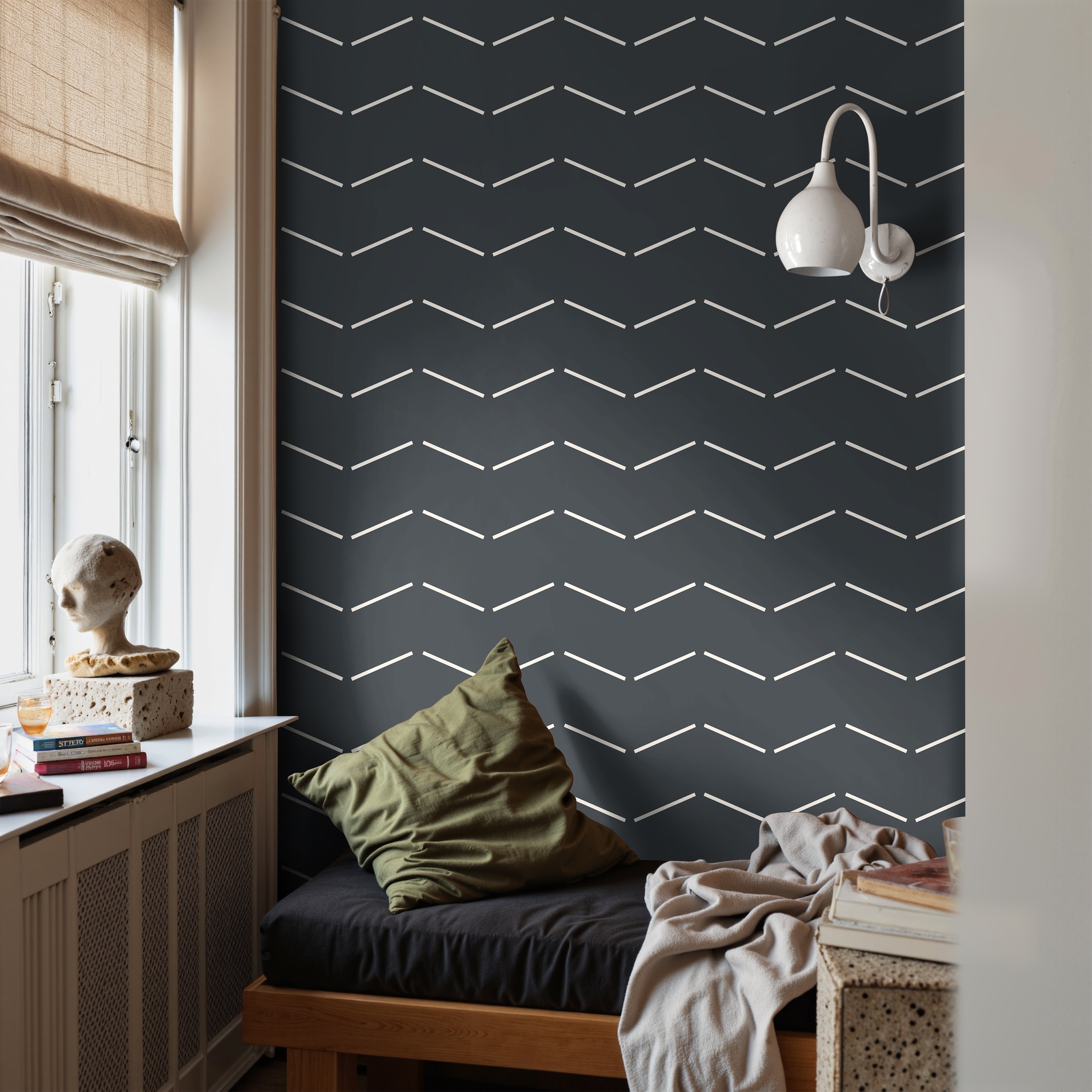 Dark blue chevrons in teen boys bedroom
