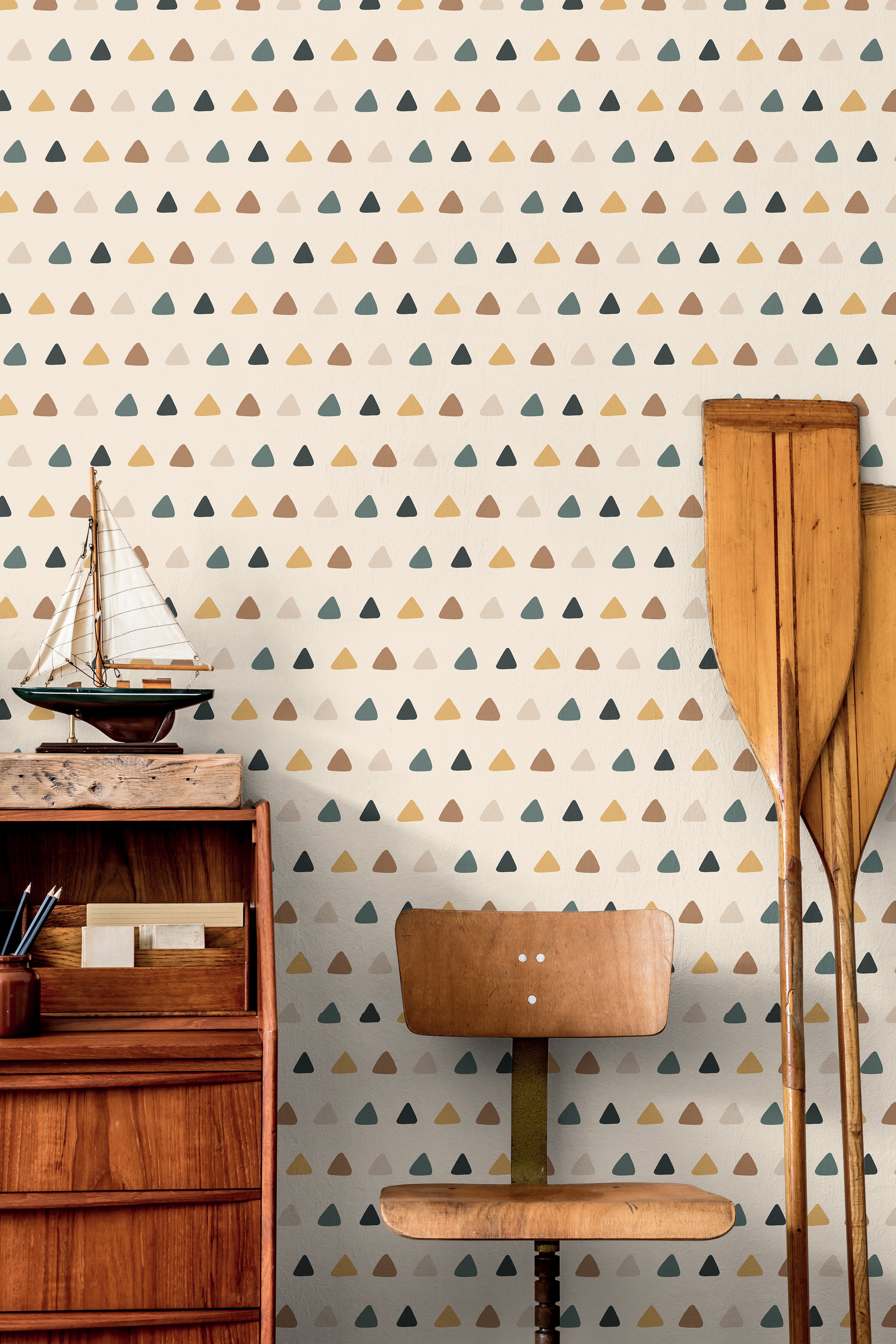 Boho colored triangles on cream background in nautical themed room