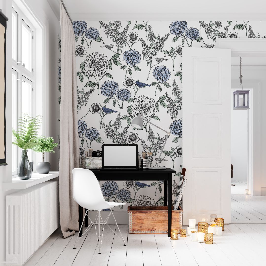 Wallpaper Peel and Stick Wallpaper Hydrangeas Floral Vintage Removable Wallpaper Wall Decor Home Decor Wall Art Room Decor 1018 - James And Colors