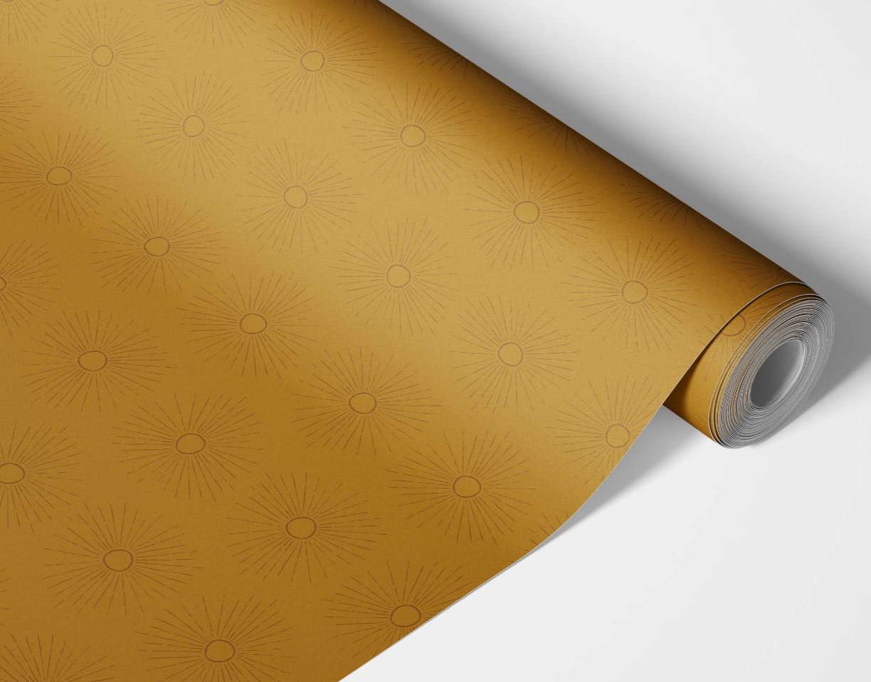 Contact paper 1157: Minimalist mustard sunburst contact paper featuring a warm golden background with a hand-drawn, vintage-inspired sun motif for a stylish boho and retro aesthetic.