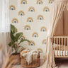 Pastel Boho rainbows on cream background in beige nursery