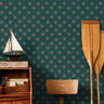 Sun glows firefly style on dark teal background in nautical themed boys room