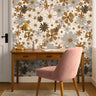 Golden Florals with white background in warm office space with pink accents