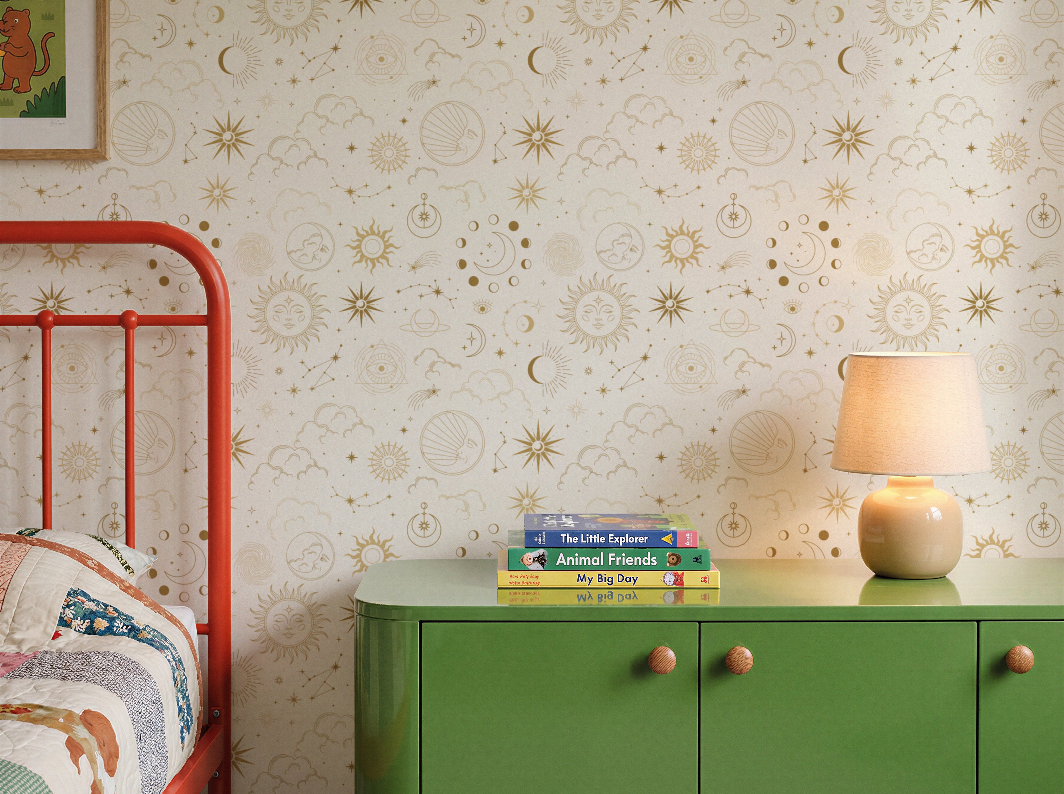 warm Cream Golden Celestial eclectic boys room
