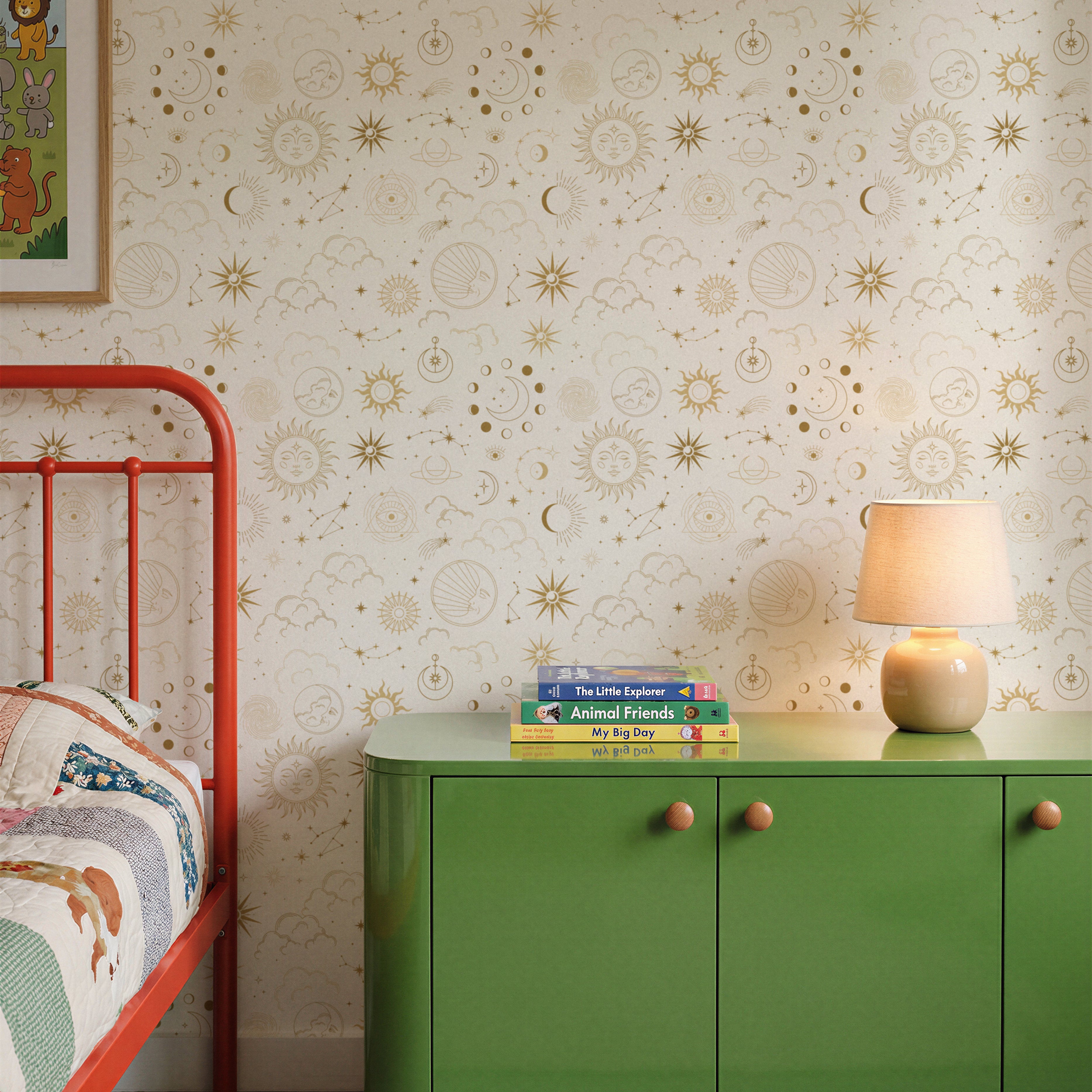 warm Cream Golden Celestial eclectic boys room