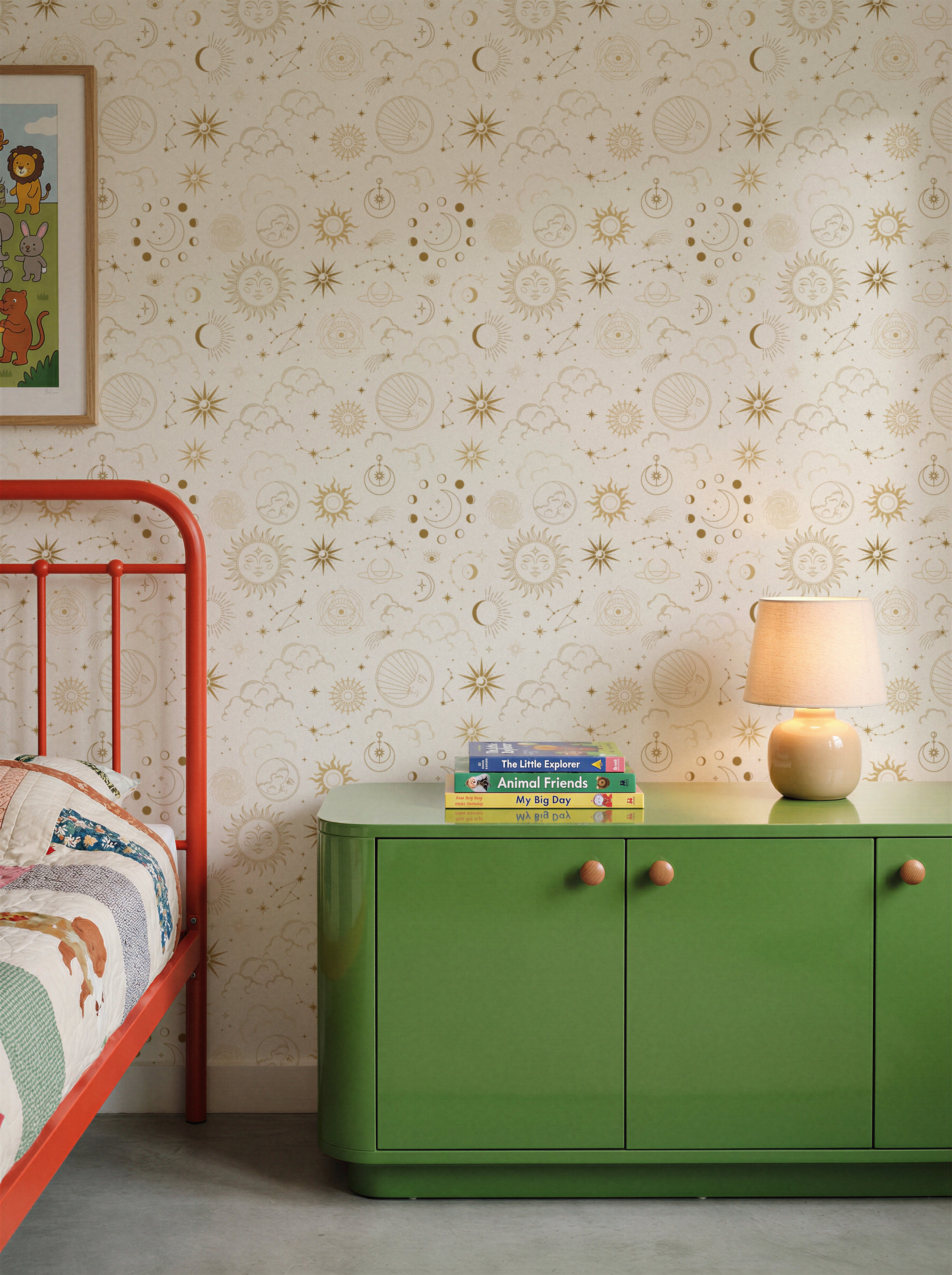 warm Cream Golden Celestial eclectic boys room