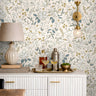 Cream blue and gold dainty florals in modern clean interior