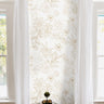 Drawn golden floral outlines in bright white living room