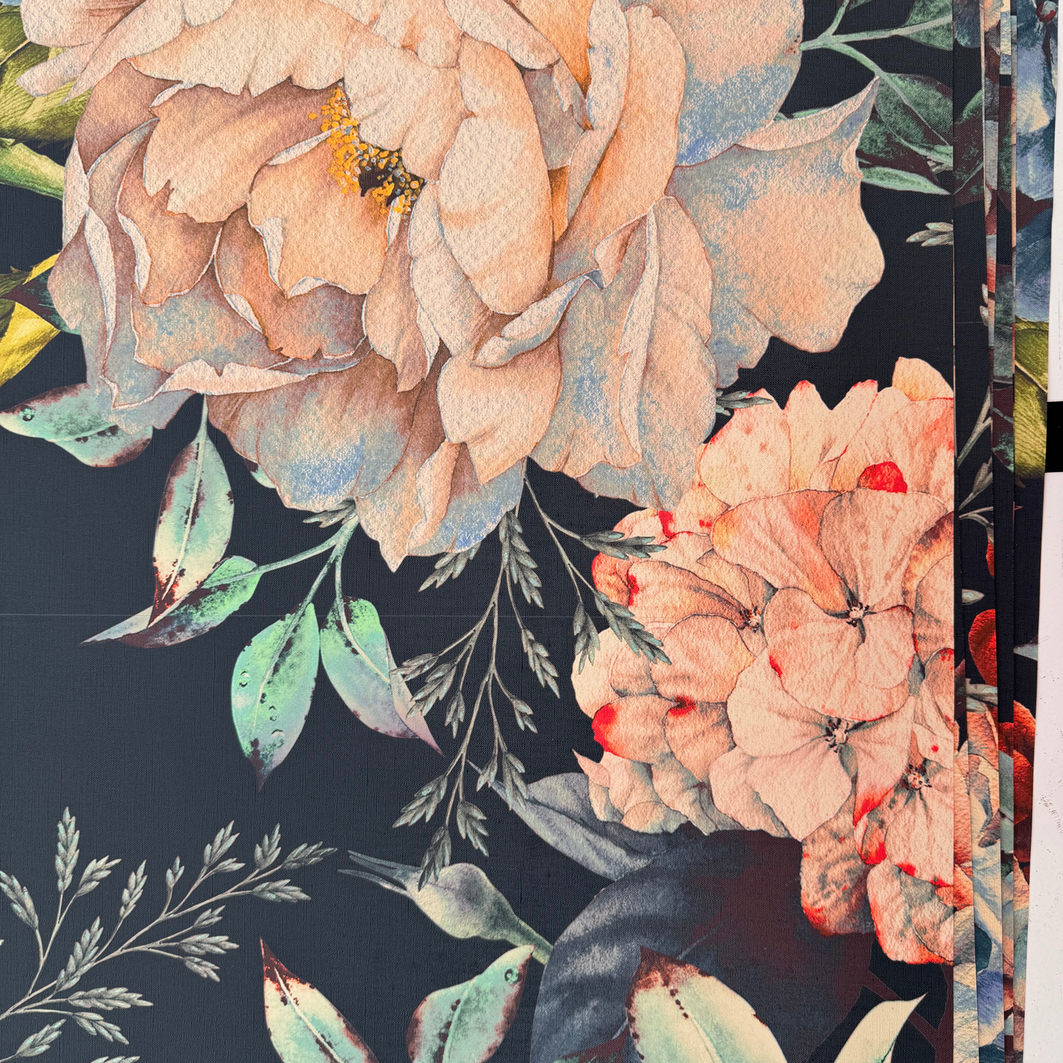 Set of 6 Panels of 24in (2ft) x 72in (6ft) HIGH TACK TEXTURE Large Dark Floral DISCOUNTED Peel and Stick Wallpaper 459 - James And Colors