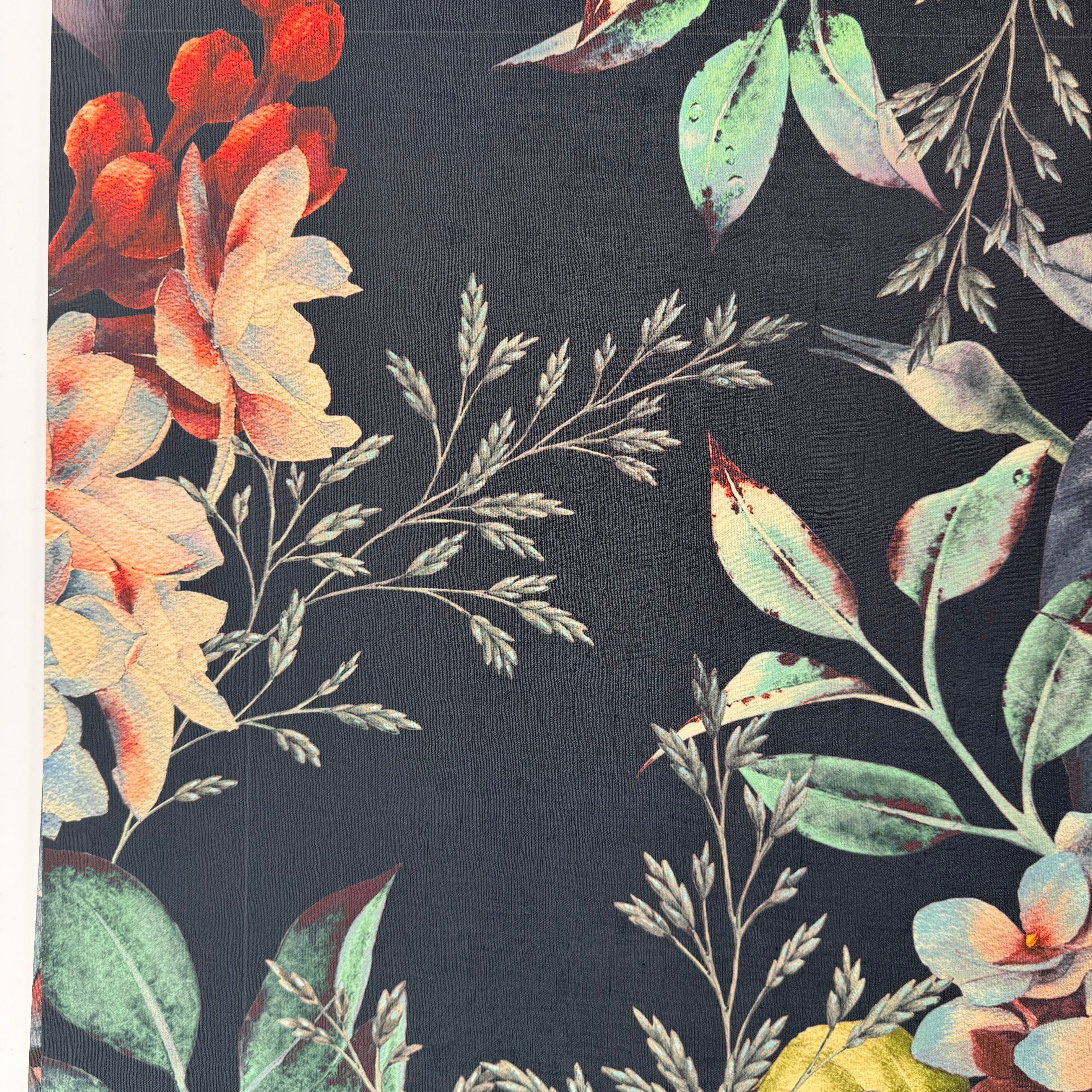 Set of 6 Panels of 24in (2ft) x 72in (6ft) HIGH TACK TEXTURE Large Dark Floral DISCOUNTED Peel and Stick Wallpaper 459 - James And Colors