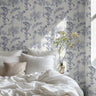 Blue Drawn Florals in light airy bedroom