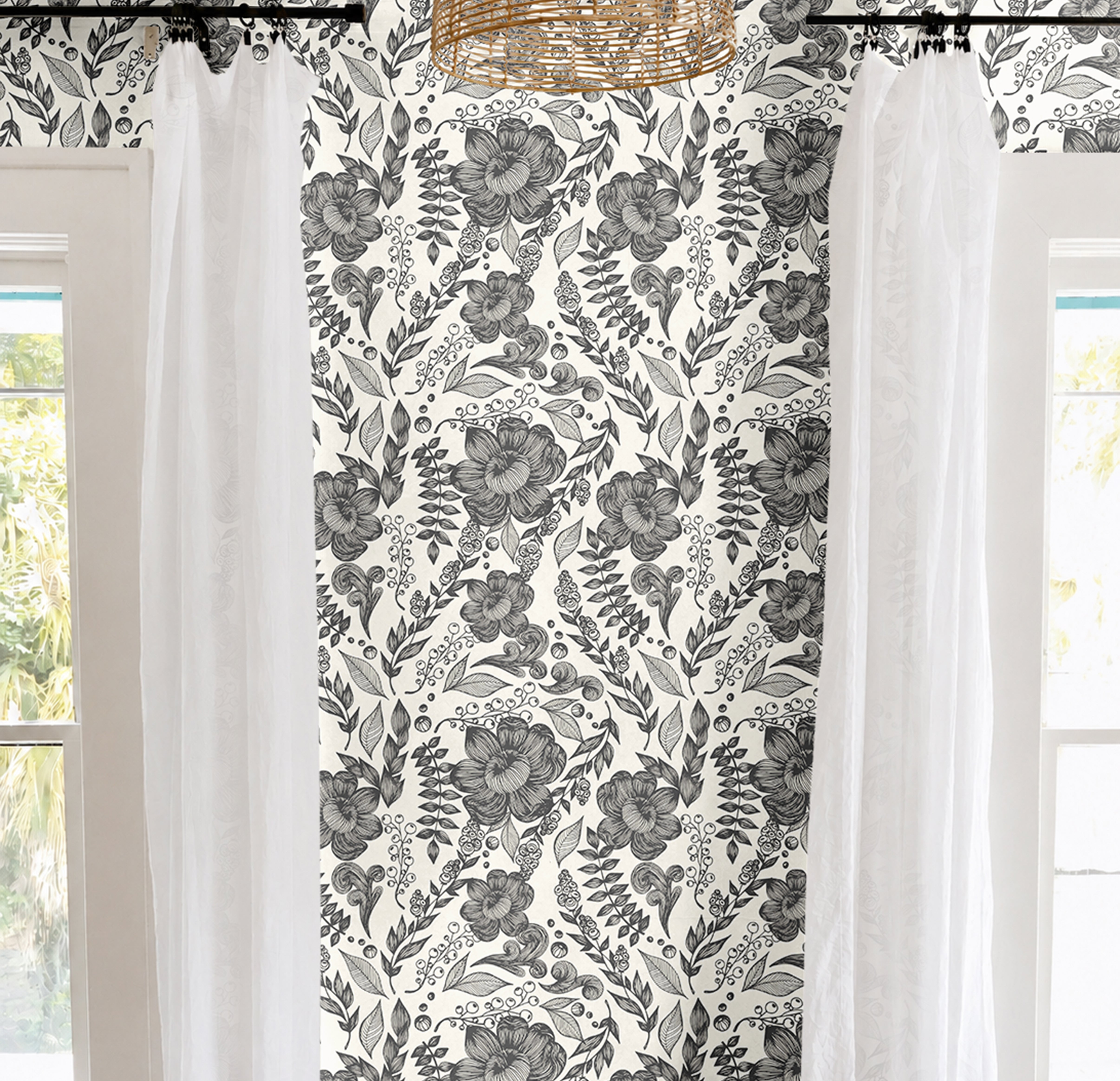  hand-drawn florals in elegant black ink. Each sweeping petal and leaf feels sketched by an artist’s hand, creating a graceful rhythm of linework that flows across a warm ivory backdrop. 