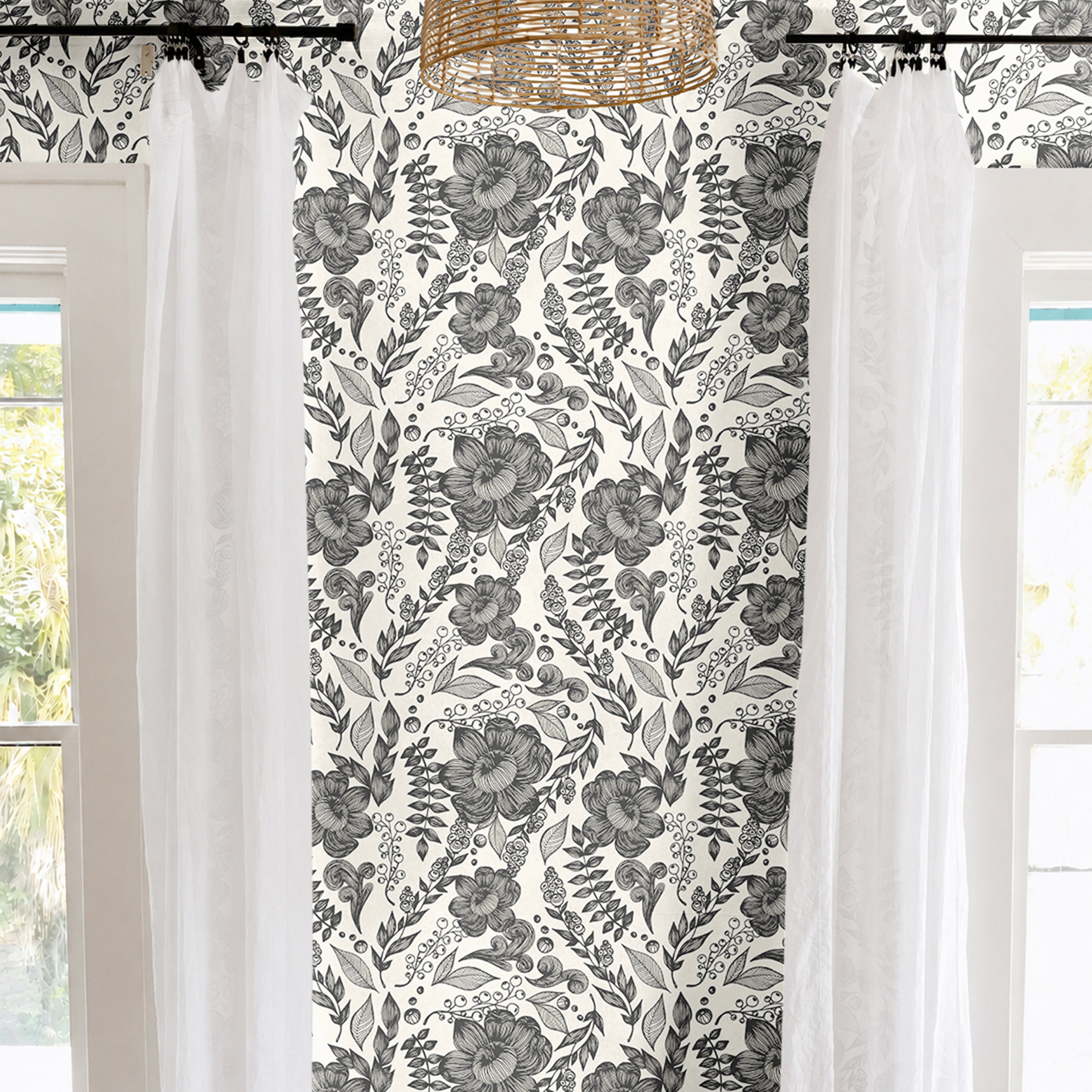  hand-drawn florals in elegant black ink. Each sweeping petal and leaf feels sketched by an artist’s hand, creating a graceful rhythm of linework that flows across a warm ivory backdrop. 