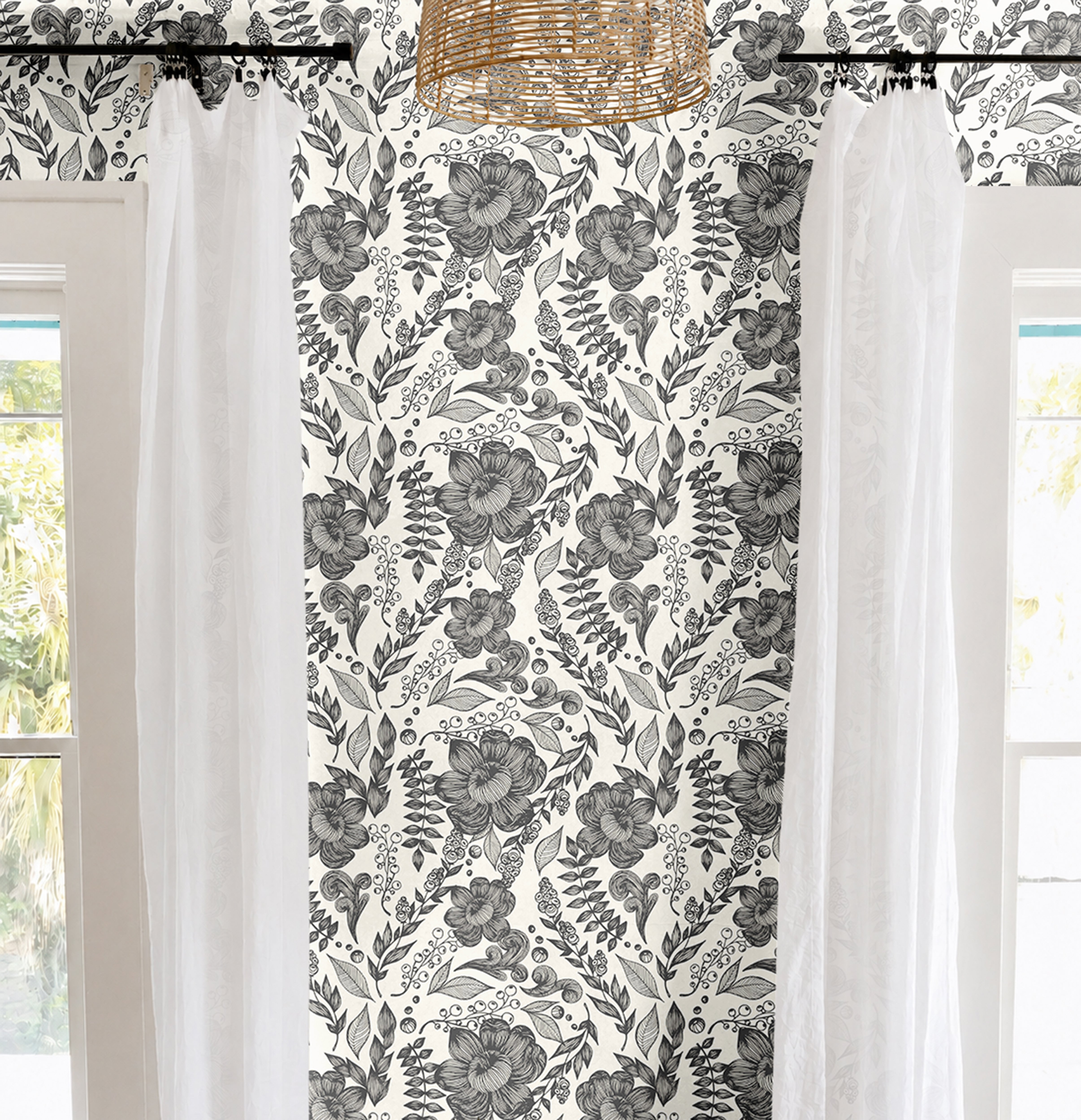  hand-drawn florals in elegant black ink. Each sweeping petal and leaf feels sketched by an artist’s hand, creating a graceful rhythm of linework that flows across a warm ivory backdrop. 
