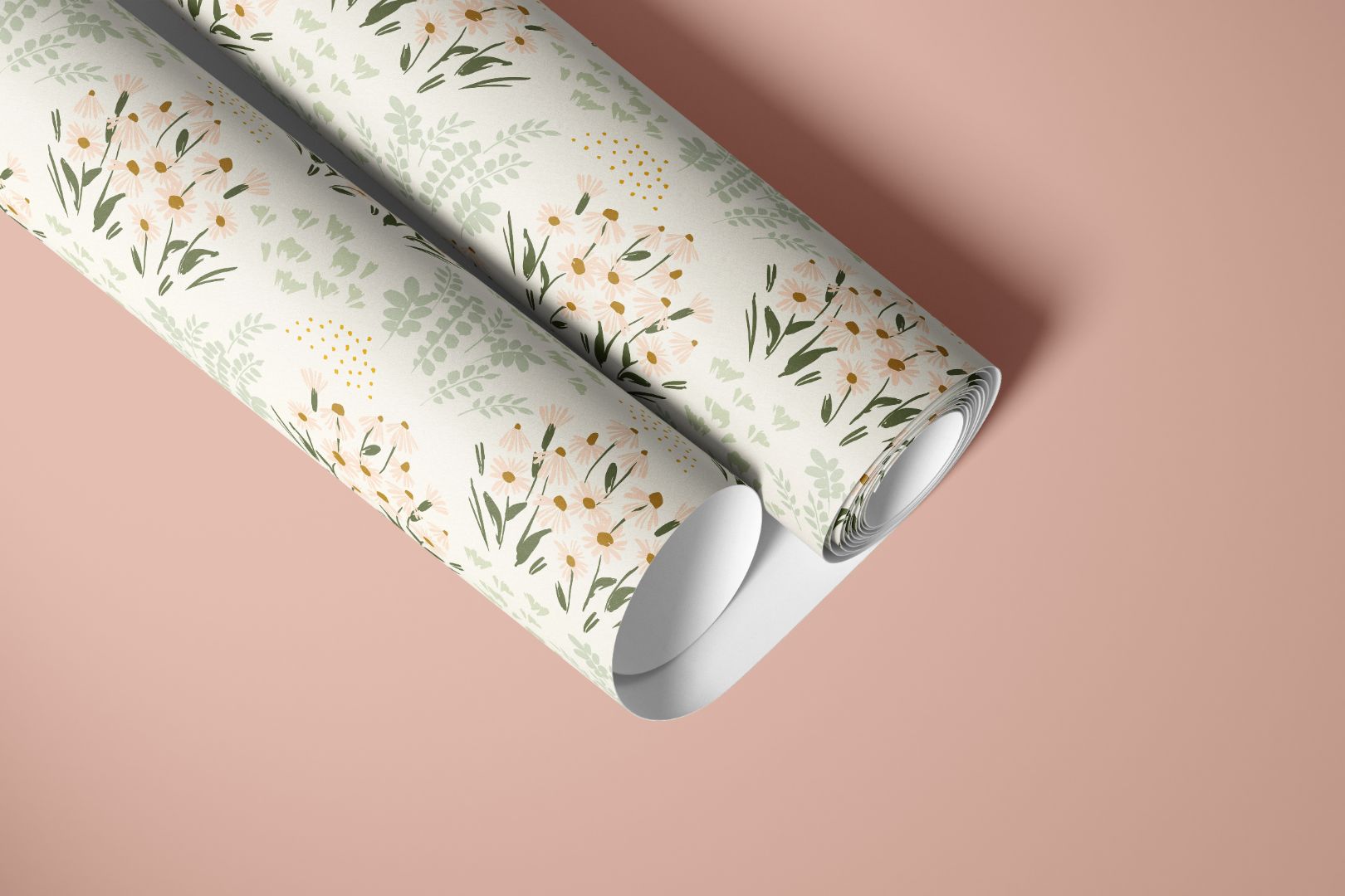 Lindenway Hill contact paper close-up showing delicate sage greenery and soft ivory floral pattern by James & Colors