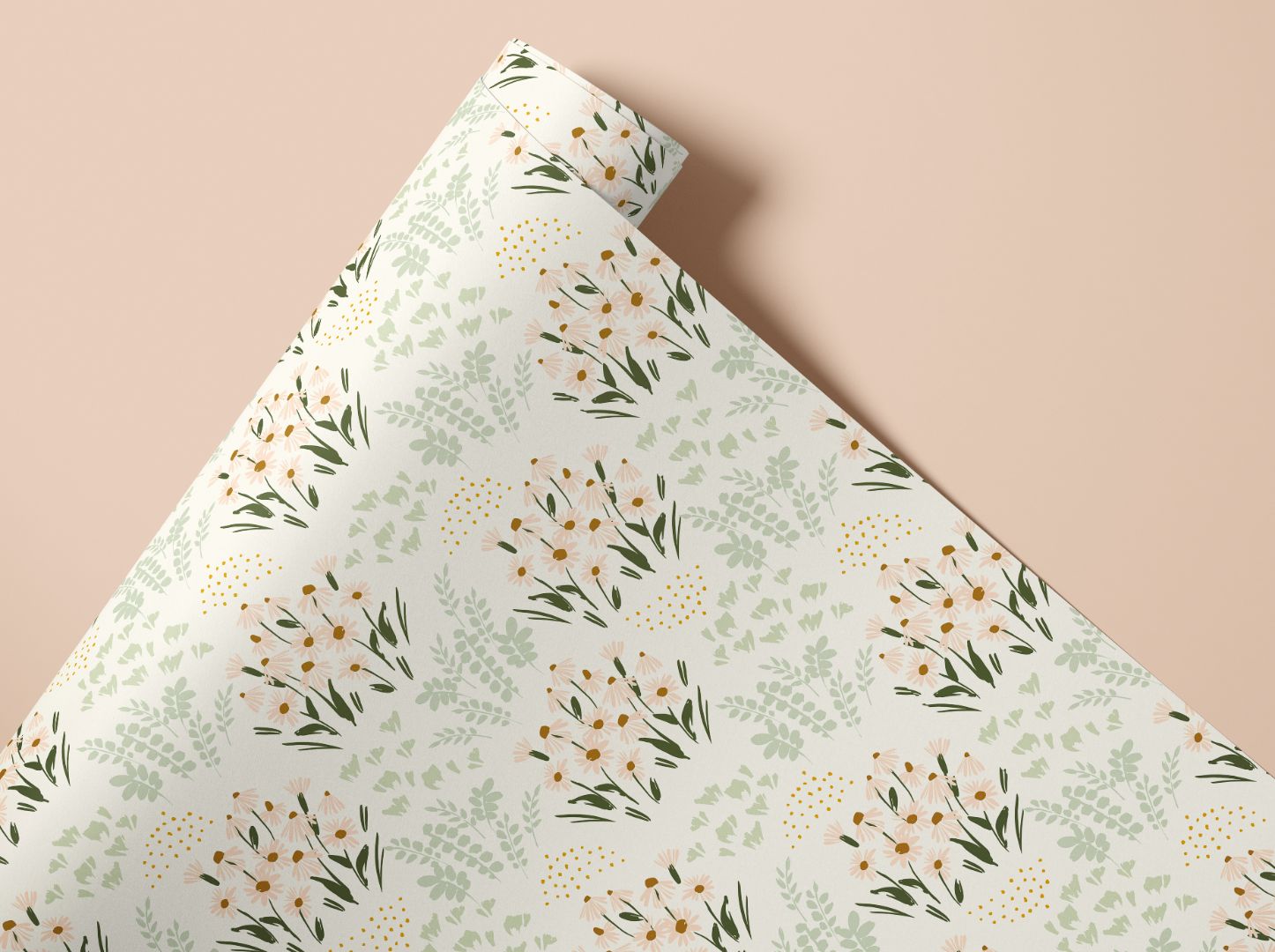 Lindenway Hill contact paper roll featuring ivory background with sage leaves and blush floral accents by James & Colors