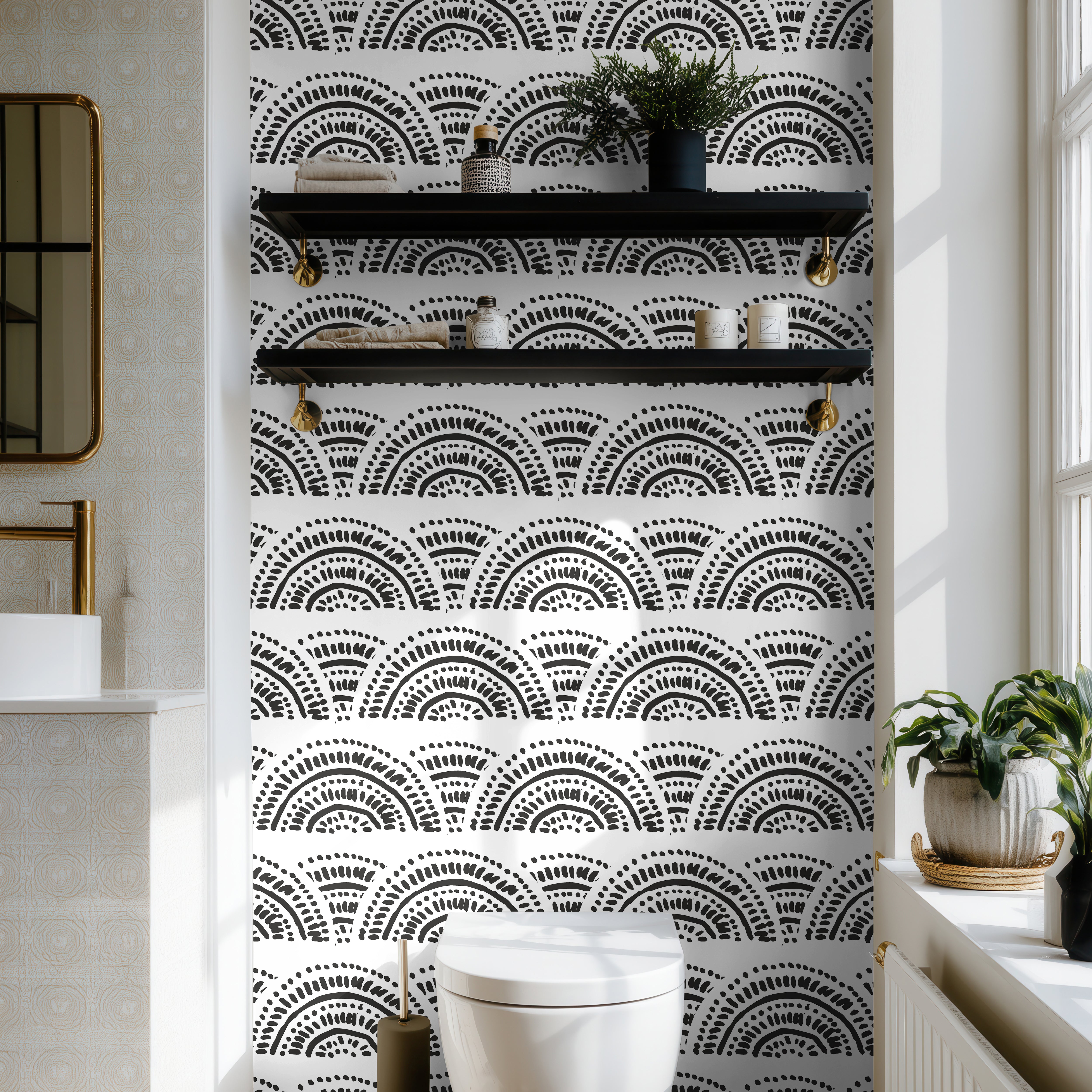 Black dotted art deco arches styled in black and white modern interior