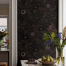 Dark and Moody Floral pattern showcased in bright dining room