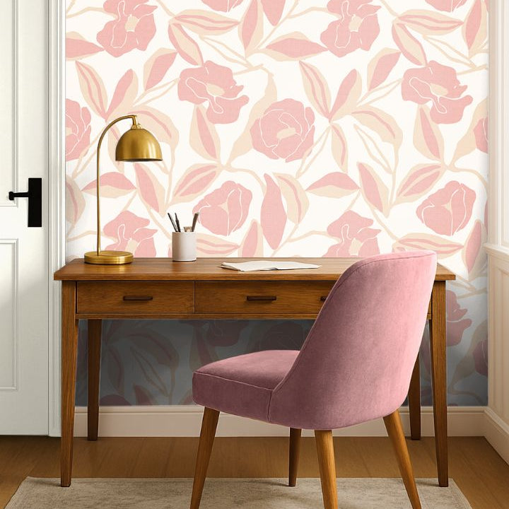 Paloma Field Blush Wallpaper with warm blush decor and natural textures