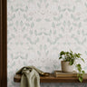 Pastel floral vines with muted cream and green vines and bumble bees, florals and moons 