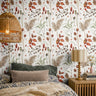 Grass, leaves and weeds floral in boho warm bedroom