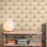 muted boho colored rainbows with art deco patterns in muted living room