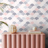 pastel rainbow arches styled in bright modern living space with pearl accents