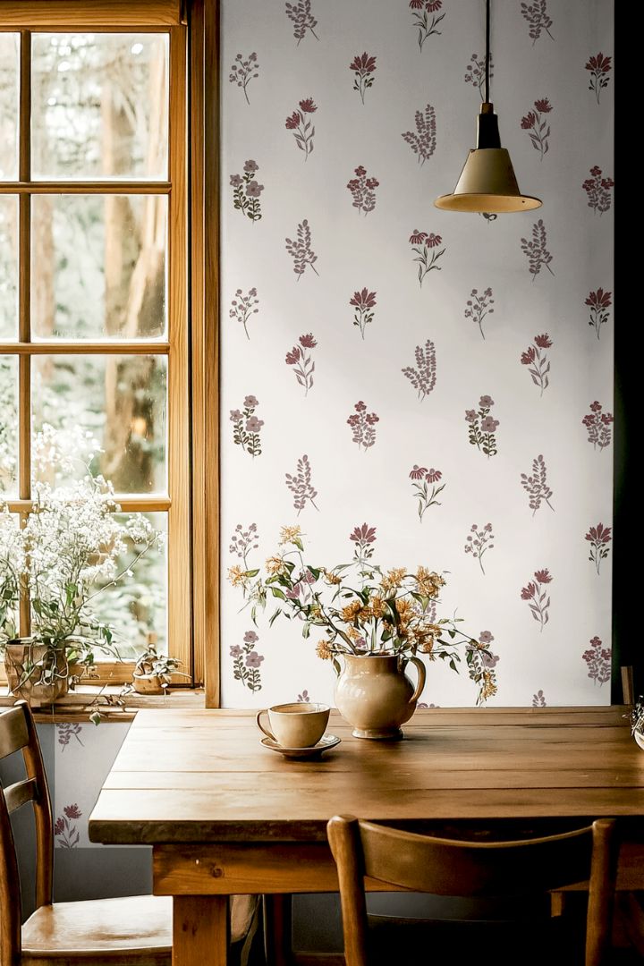 Rouselle House wallpaper styled interior showcasing rich floral design with vintage European charm by James & Colors