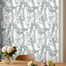 white and sage wildflower botanicals in dining room with flowers