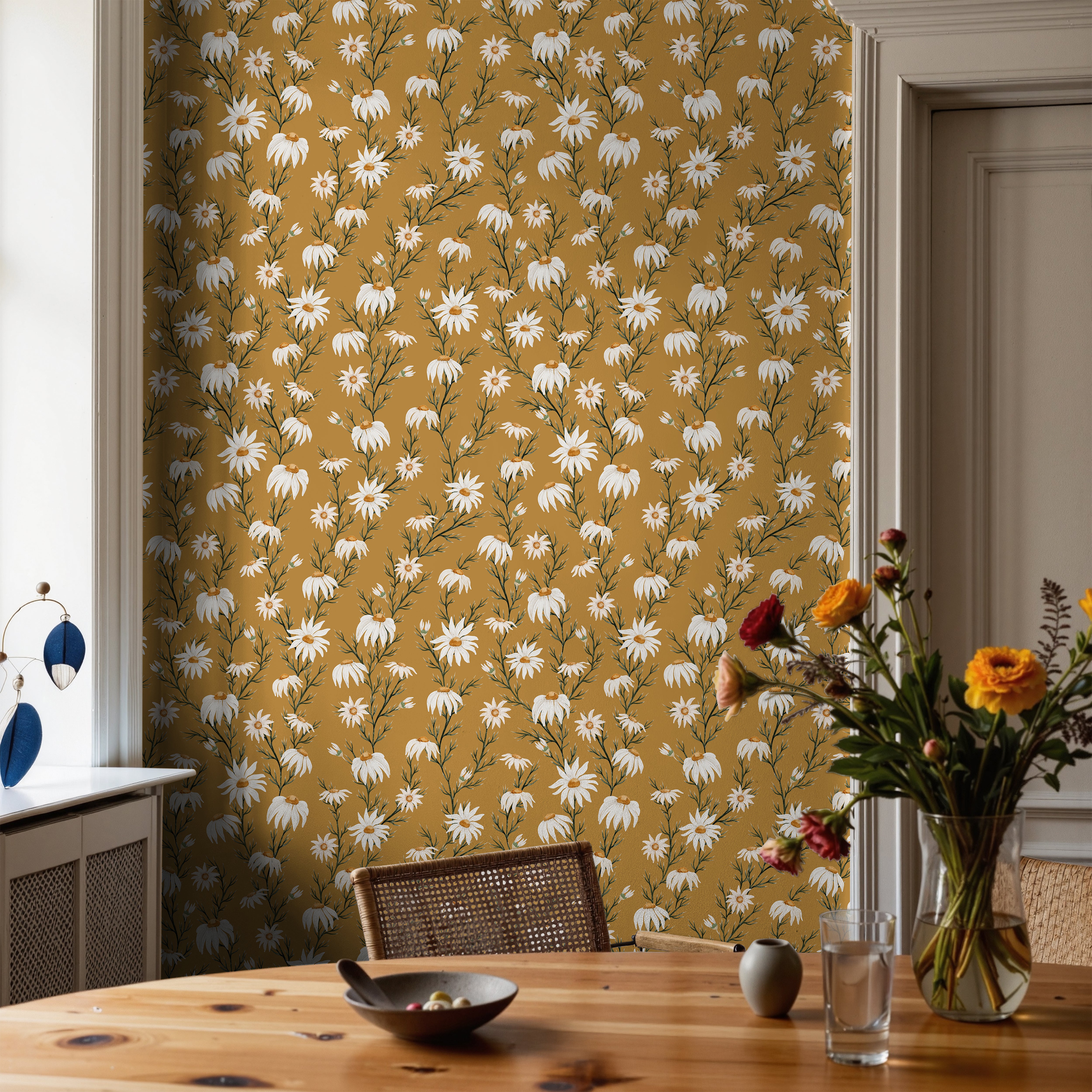 Yellow southern daisys in warm tones dinning room