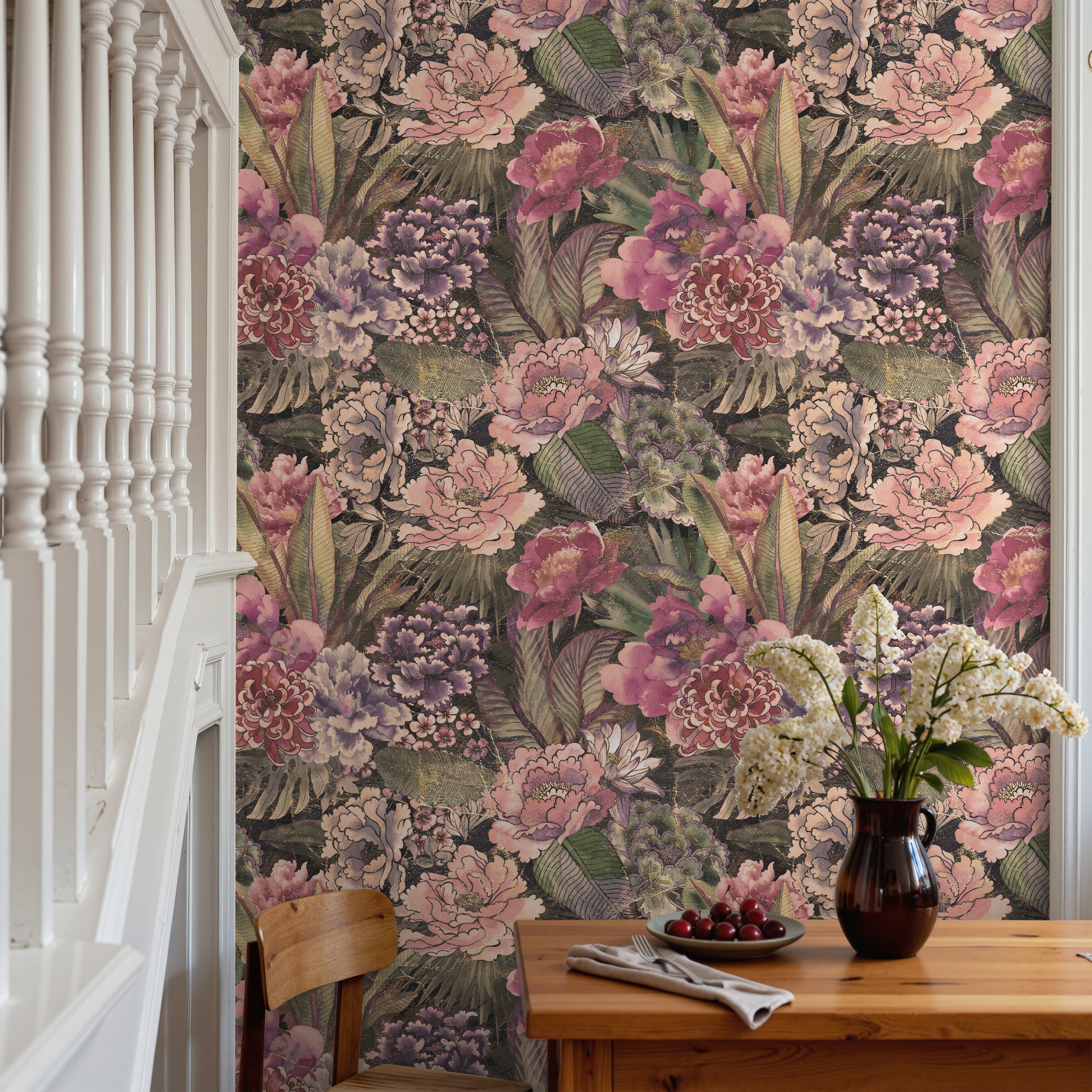 oversized pink and burgundy blooms against rich dark foliage for a dramatic vintage garden look