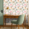 Colorful watercolor botanicals on a  white background styled in an office 