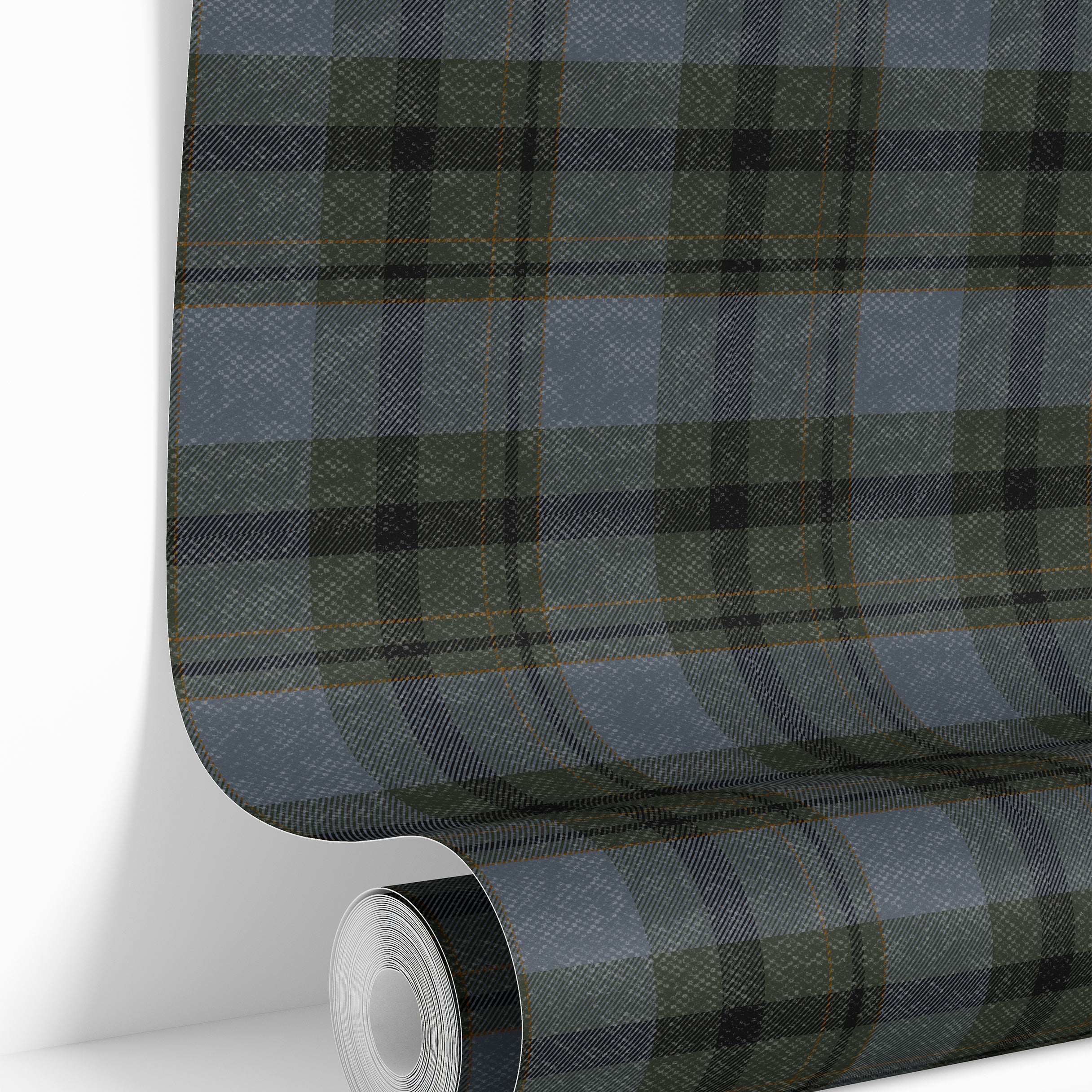 adler plaid wallpaper roll showing detailed tartan pattern design