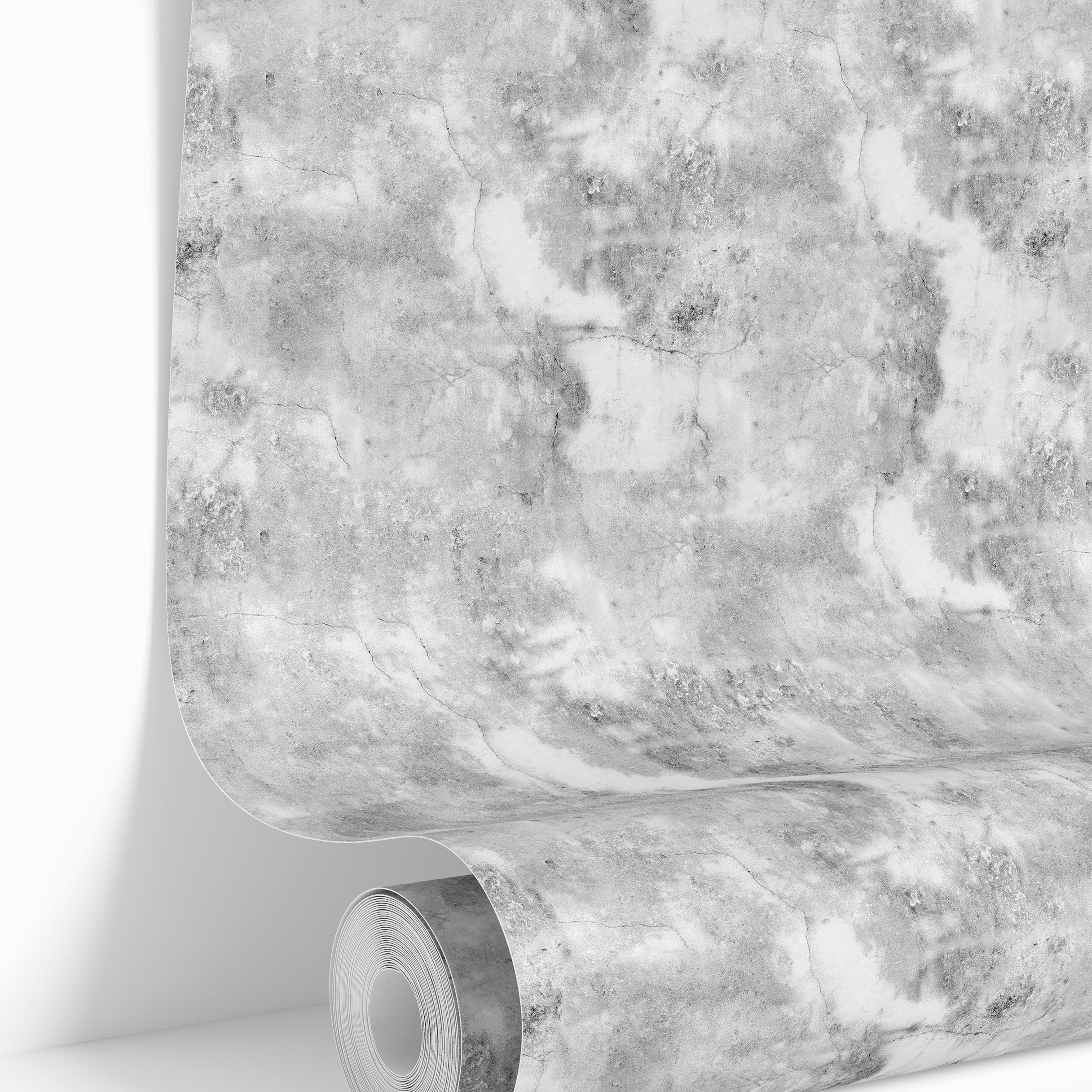 wallpaper roll showing light gray concrete cement texture for accent walls and interiors