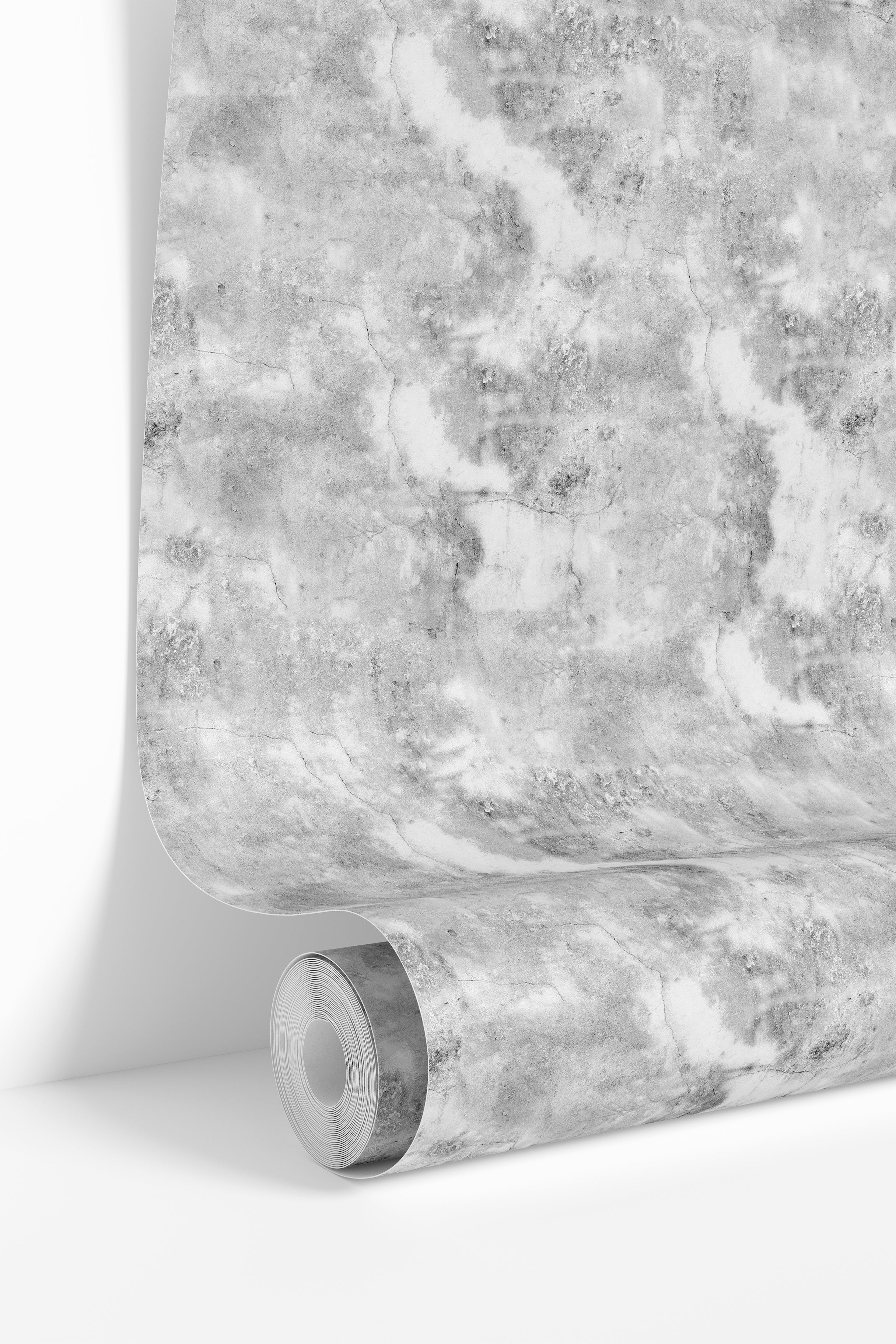 wallpaper roll showing light gray concrete cement texture for accent walls and interiors