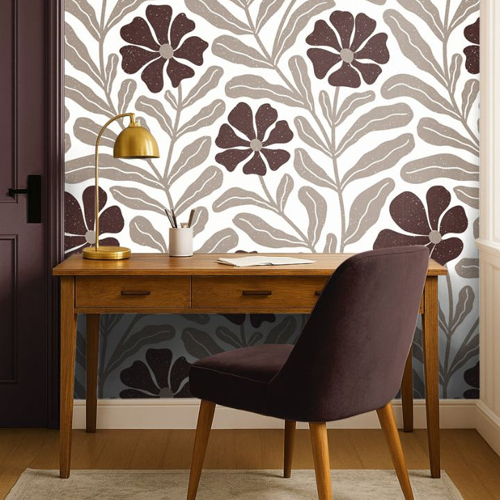 Auburnwell warm floral botanical wallpaper with earthy auburn pattern and speckled texture