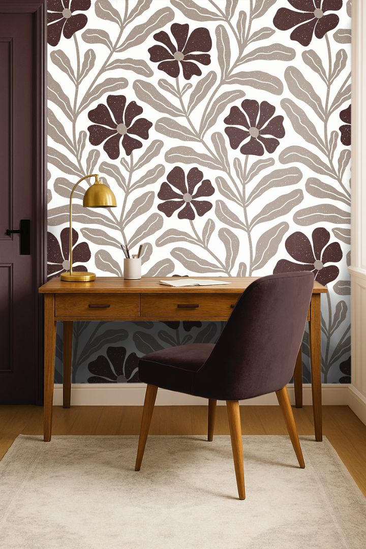 Auburnwell warm floral botanical wallpaper with earthy auburn pattern and speckled texture