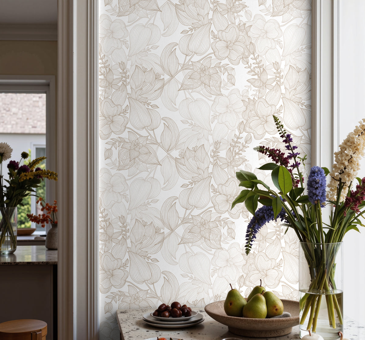 Barefield Petal Tan Neutral Floral Wallpaper - 3872 | James & Colors ...