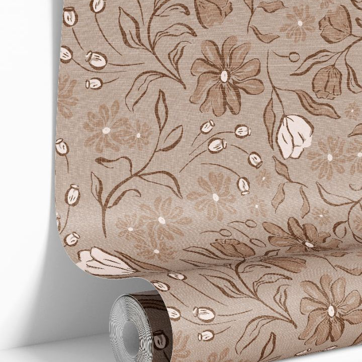 Roll of Barleymont wallpaper – 2273 in warm taupe beige tones with fine natural detailing.