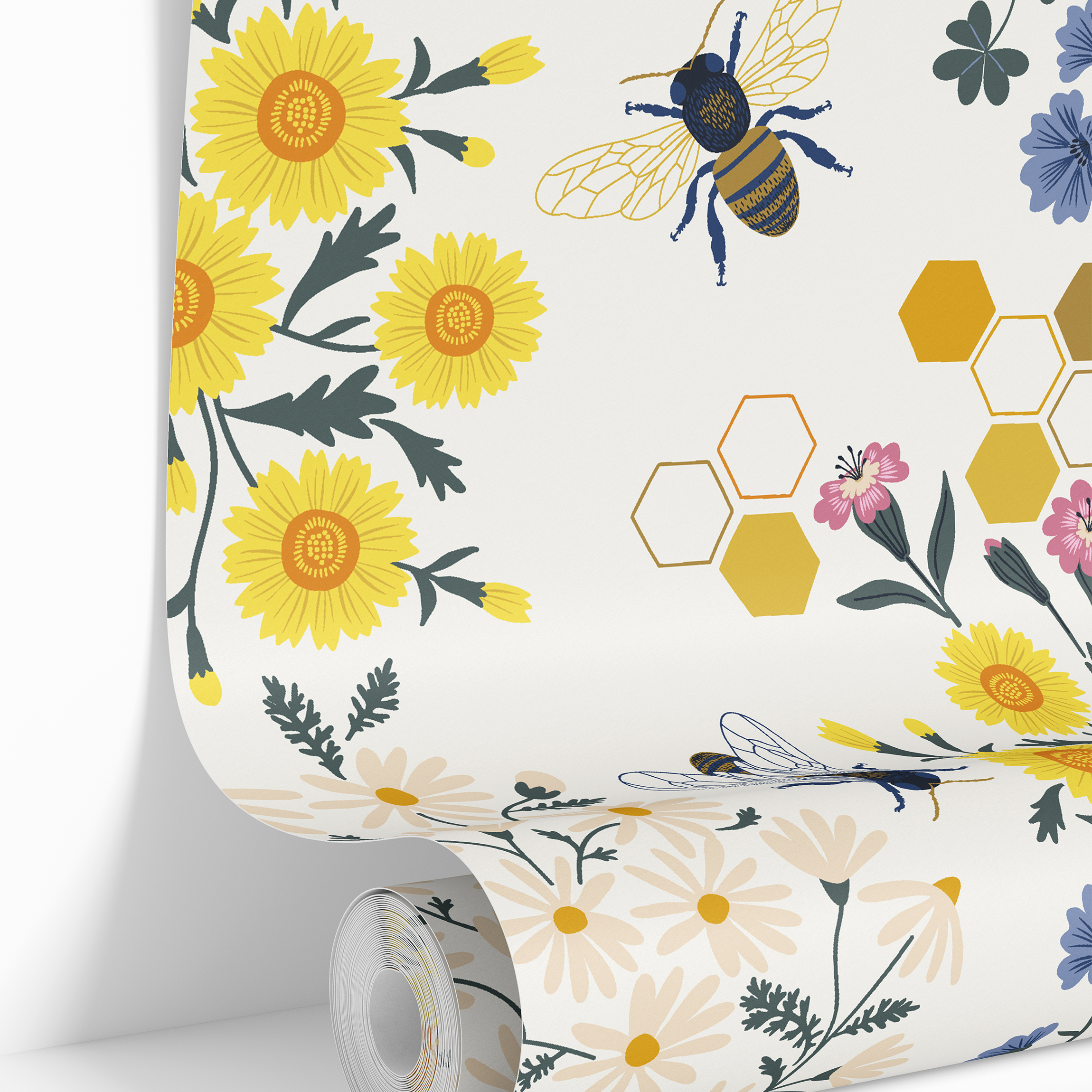 wallpaper roll with bees and bloom floral design 300